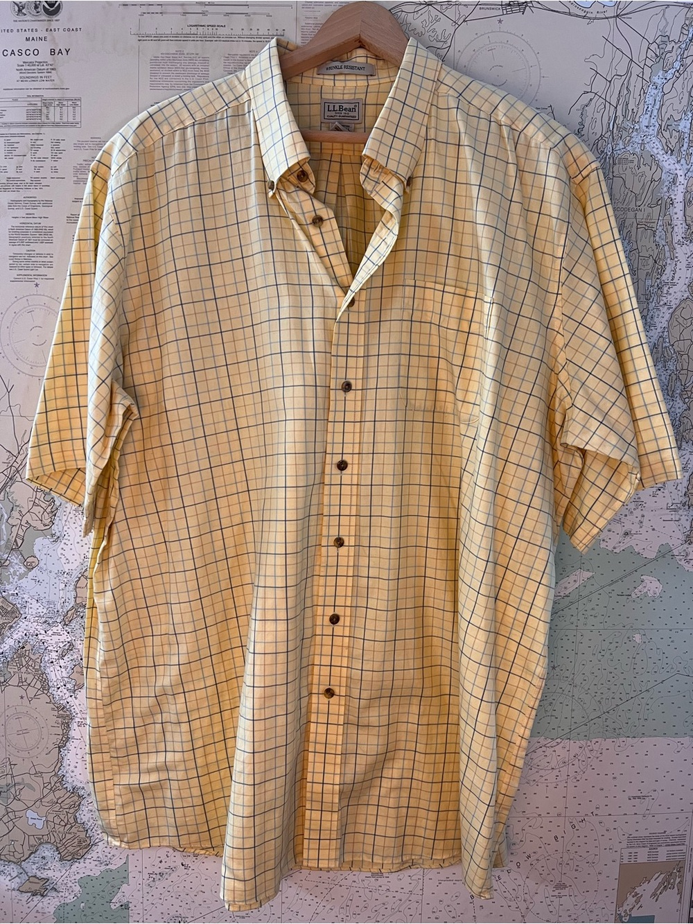 EUC! L.L. Bean Men’s Button Down Shirt XXL Tall Checked Yellow Wrinkle Free